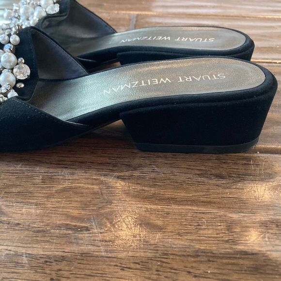 Stuart Weitzman Decorslide Women's Black Pearl Slide Sandals 6.5 M Block Heel - Picture 12 of 12